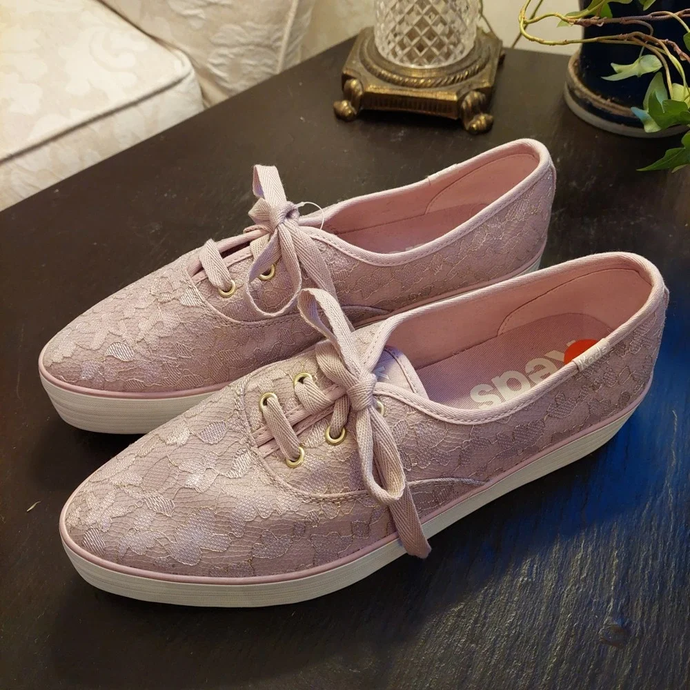 NEW! Keds Women's Point Lace Celebrations Platform Lace-up Pink Sneakers Sz 9.5